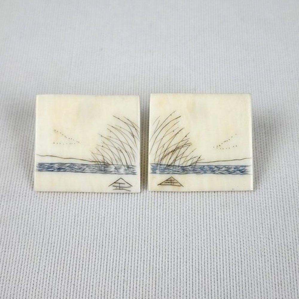 Handmade White Painted Square Stud Earrings